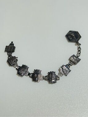 Mid Century Vintage Stamped Silver Plated French Filigrane Panel Bracelet